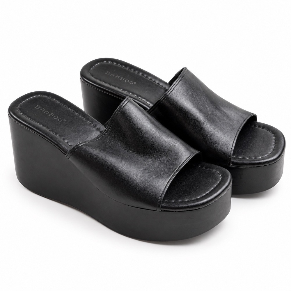 Bamboo Vintage Y2K Black Chunky Platform Wedge Sandals Women's Size 10